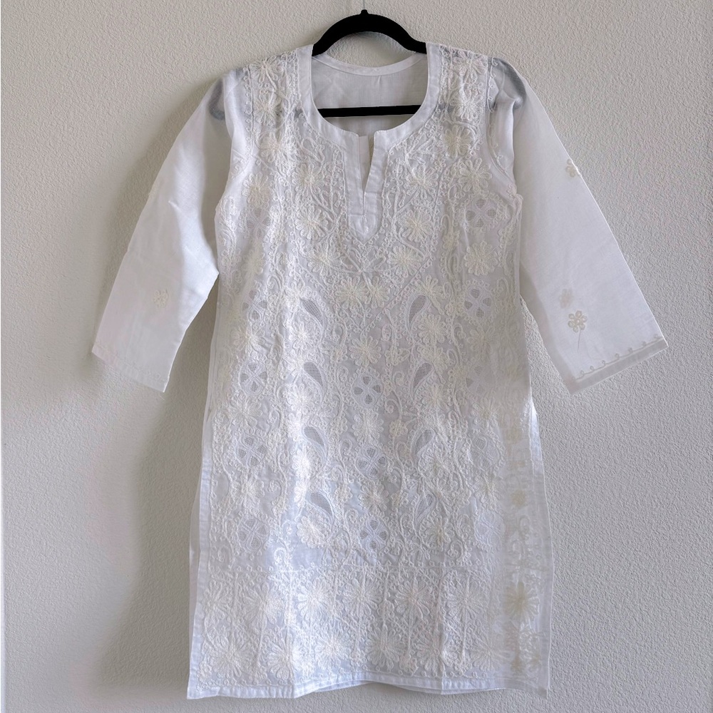 White / Off White Embroidered Tunic with high side slits